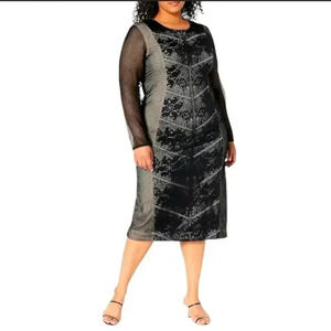 Dress the Population Evan long sleeve mesh size 1XL Black dress